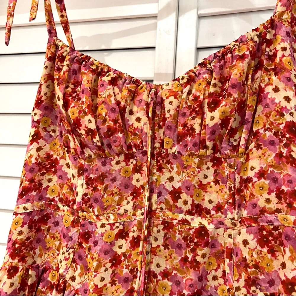 For Love and Lemons Floral Tie-Shoulder Mini Dress - Pink Floral - Picture 3 of 5